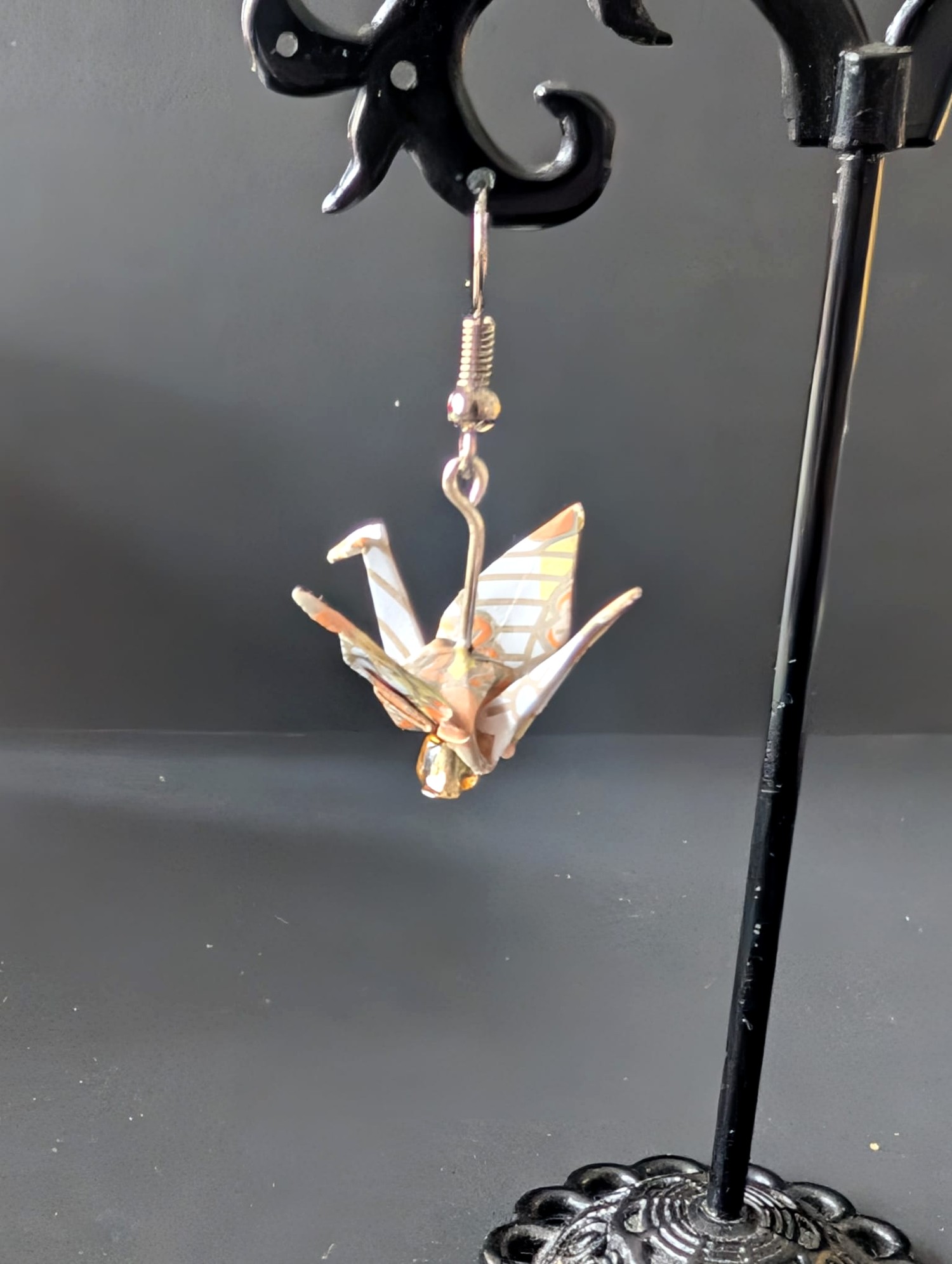 Hand-folded origami crane earring